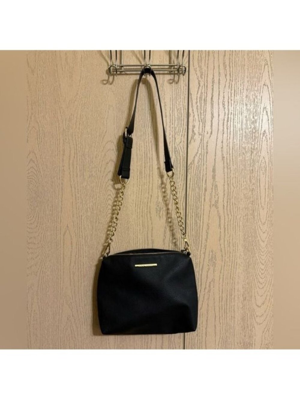 Steve Madden Black Shoulder Bag Gold Chain Handle Purse Handbag